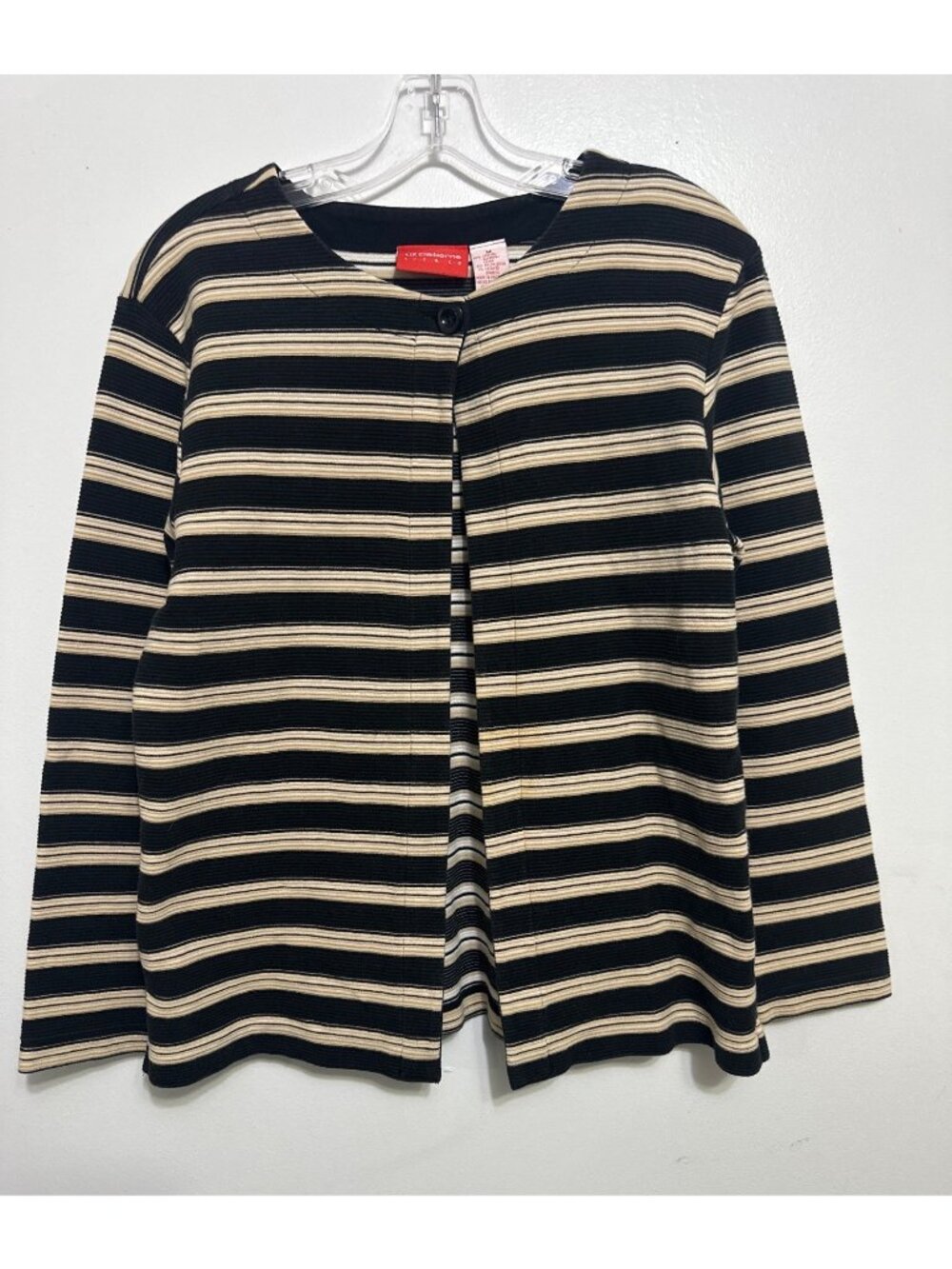 Liz Claiborne Liz & Co Womens Striped Black & Beige Button Front Cardigan M